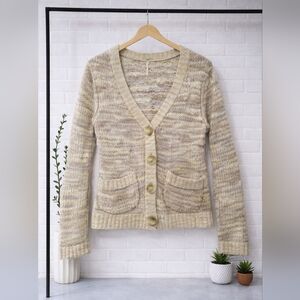 ALPACA WOOL Free People Beige Knit Sweater Cardigan Small Med Brown Chunky Crop